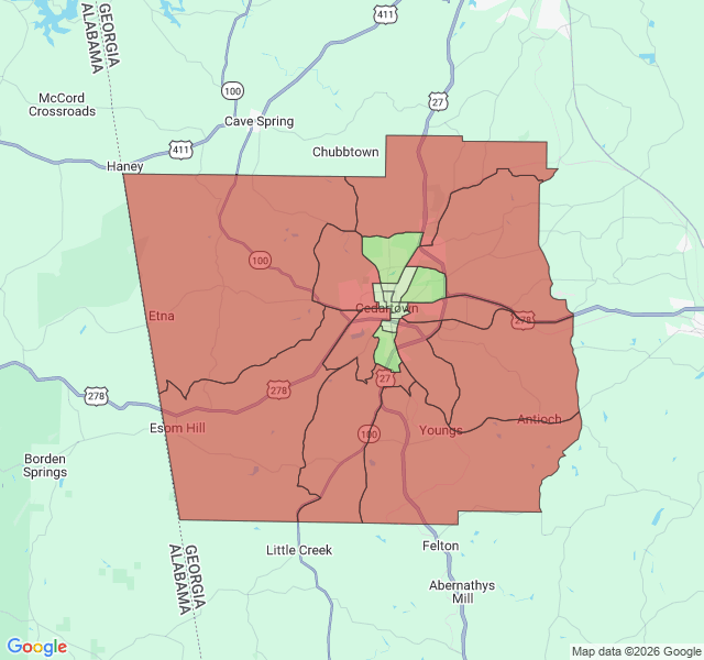 Map of septic coverage in Cedartown, GA