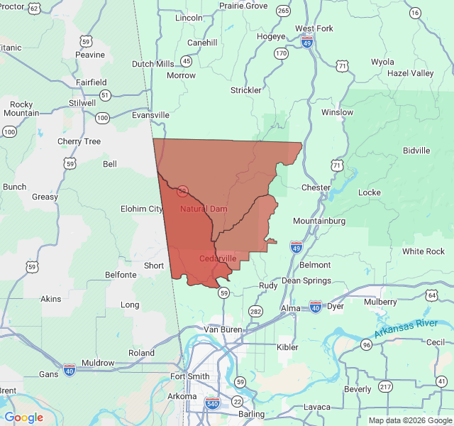 Map of septic coverage in Cedarville, AR