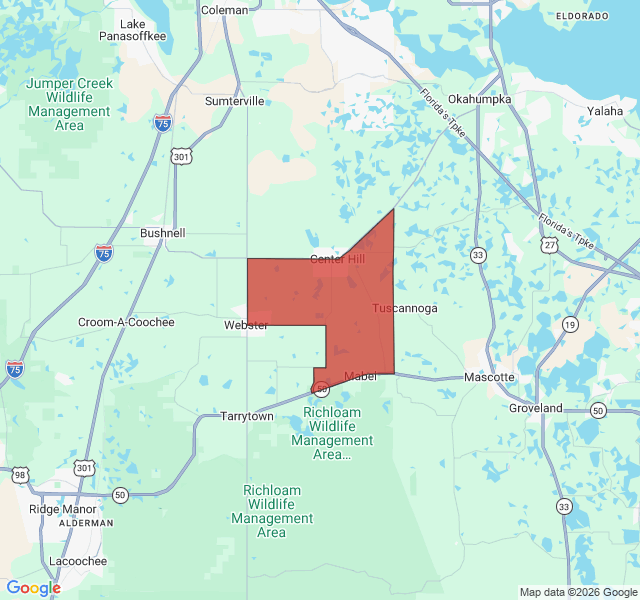 Map of septic coverage in Center Hill, FL