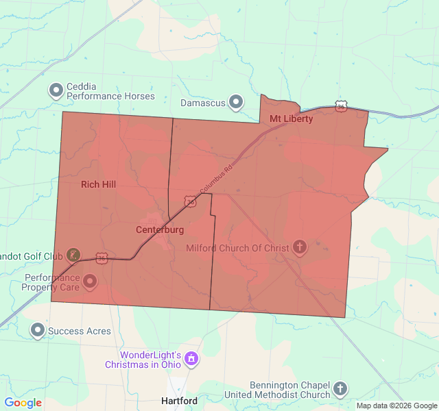 Map of septic coverage in Centerburg, OH