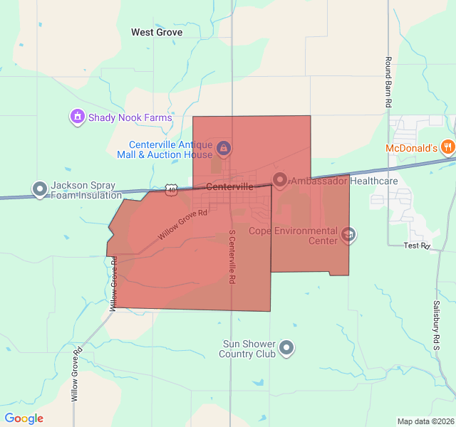 Map of septic coverage in Centerville, IN