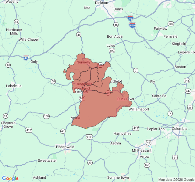 Map of septic coverage in Centerville, TN