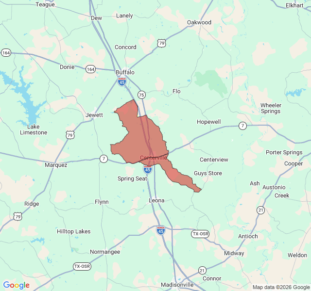 Map of septic coverage in Centerville, TX