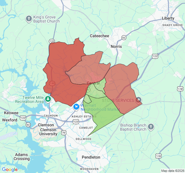 Map of septic coverage in Central, SC