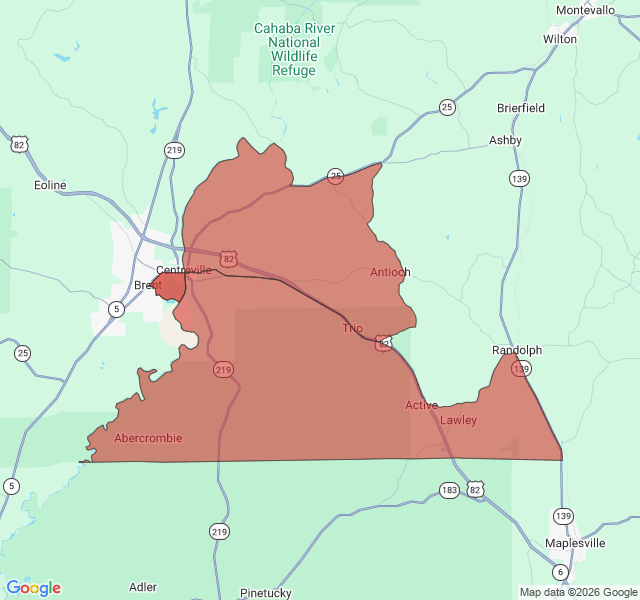 Map of septic coverage in Centreville, AL