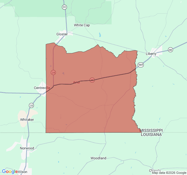 Map of septic coverage in Centreville, MS