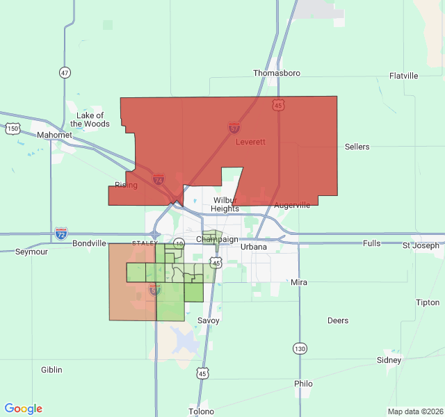 Map of septic coverage in Champaign, IL