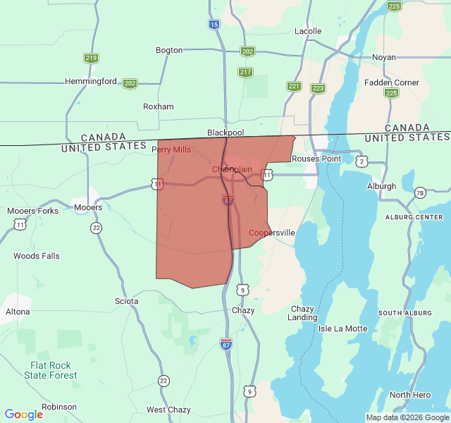 Map of septic coverage in Champlain, NY