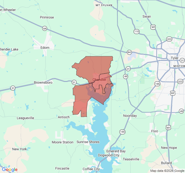 Map of septic coverage in Chandler, TX