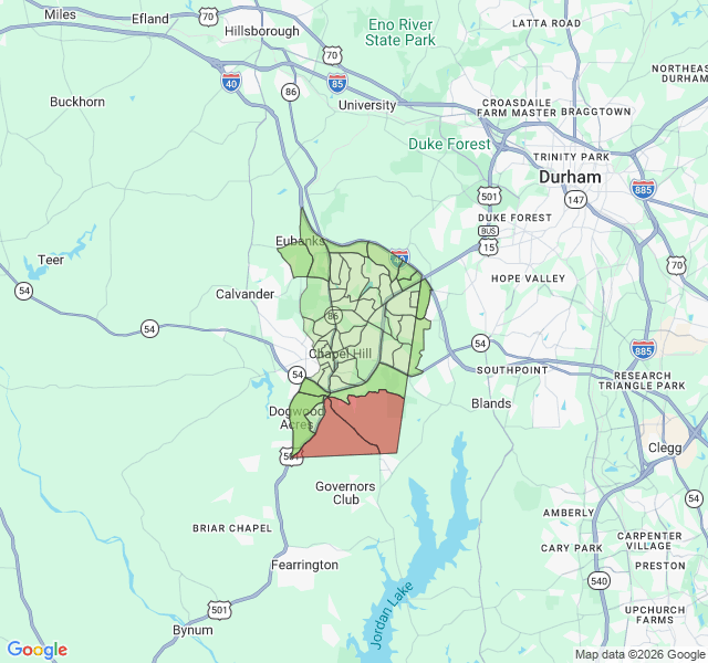 Map of septic coverage in Chapel Hill, NC