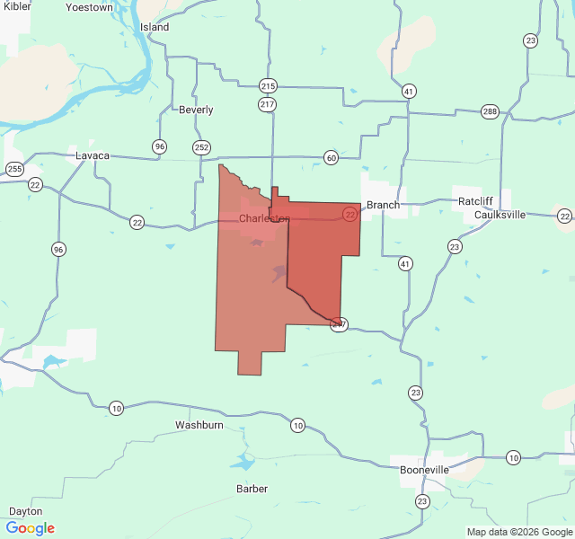 Map of septic coverage in Charleston, AR