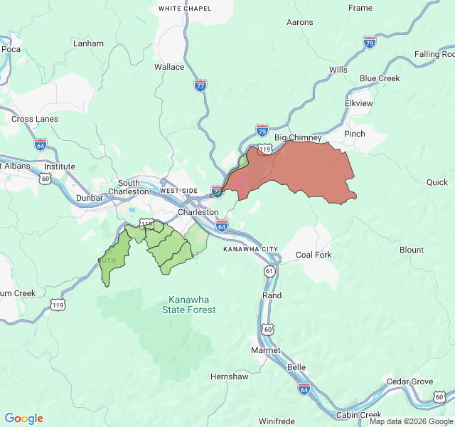 Map of septic coverage in Charleston, WV