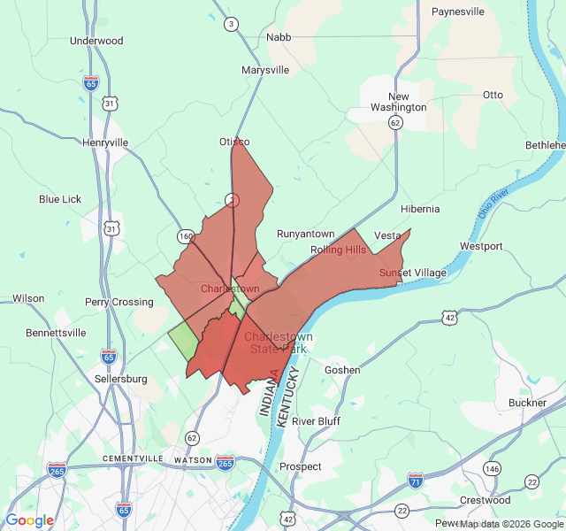 Map of septic coverage in Charlestown, IN