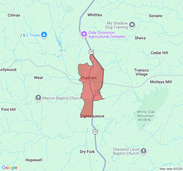 Map of septic coverage in Chatham, VA
