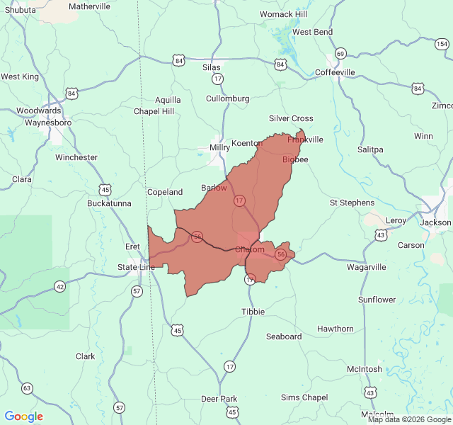 Map of septic coverage in Chatom, AL