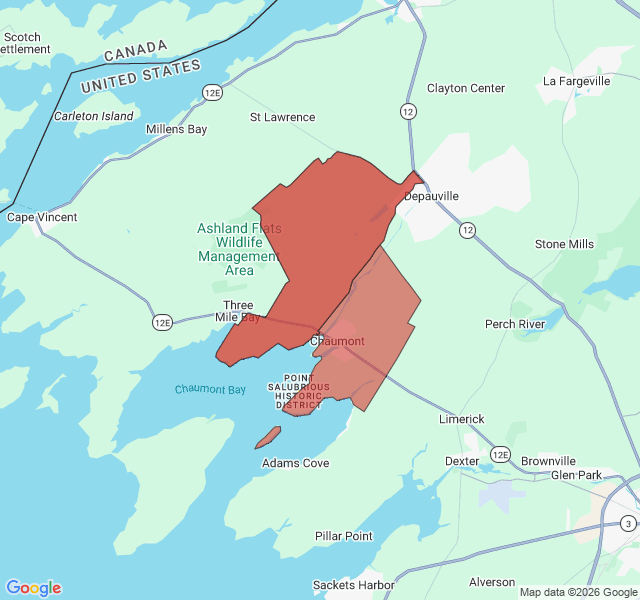 Map of septic coverage in Chaumont, NY