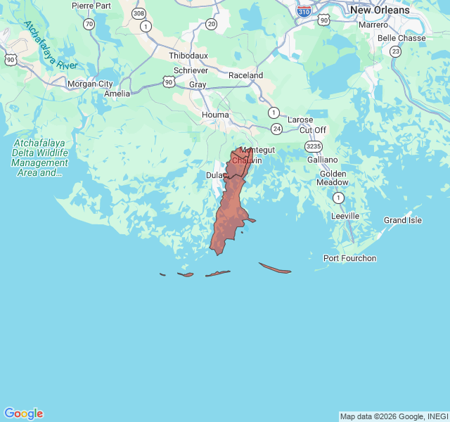 Map of septic coverage in Chauvin, LA
