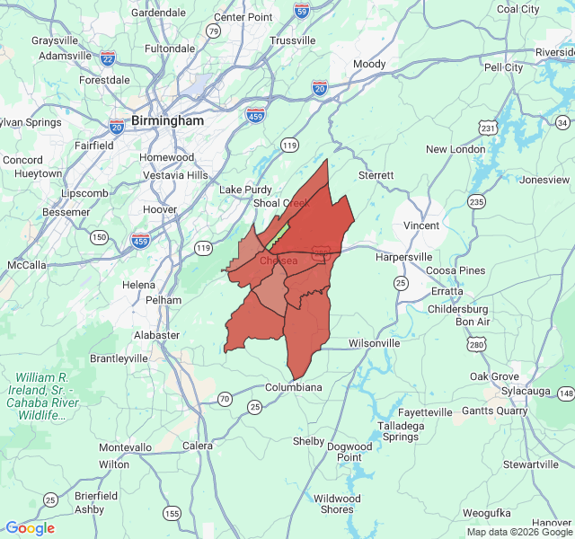 Map of septic coverage in Chelsea, AL