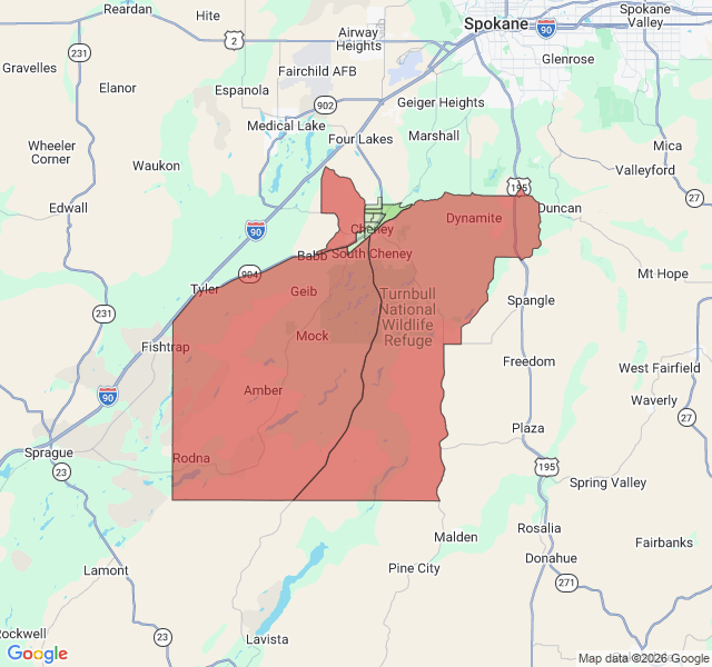 Map of septic coverage in Cheney, WA