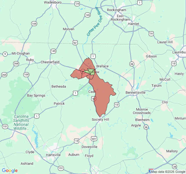 Map of septic coverage in Cheraw, SC