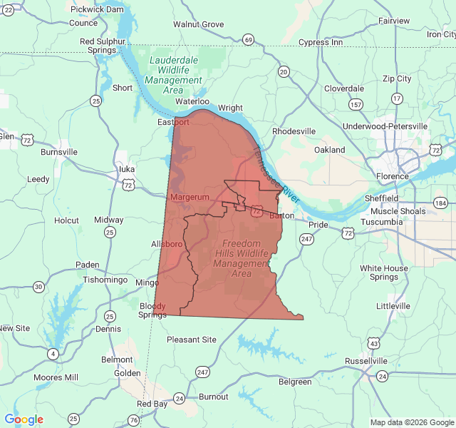 Map of septic coverage in Cherokee, AL