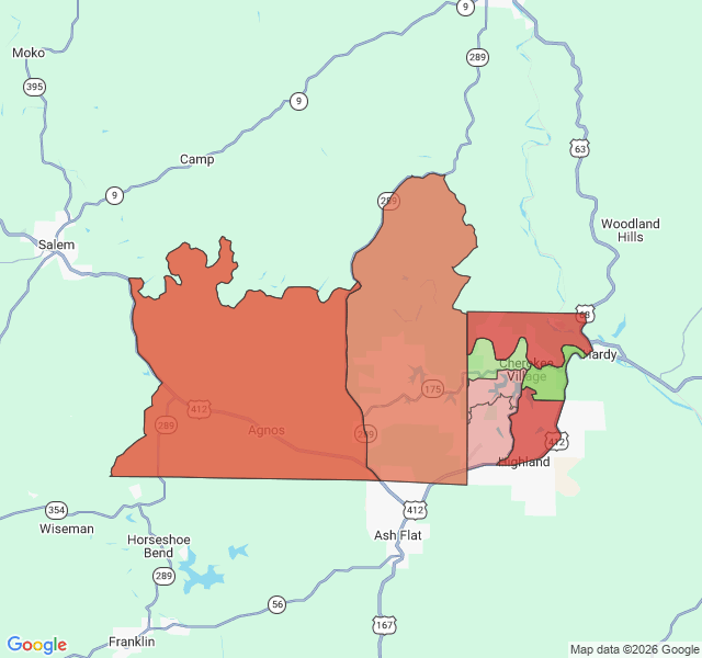 Map of septic coverage in Cherokee Village, AR