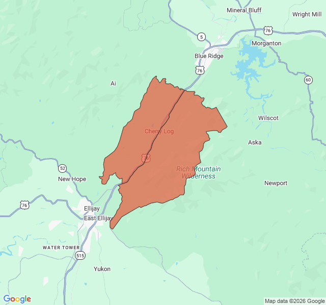 Map of septic coverage in Cherry Log, GA
