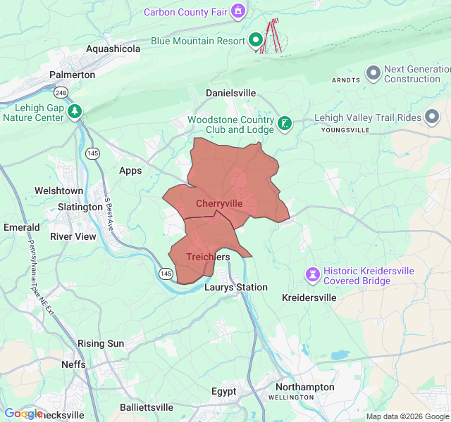 Map of septic coverage in Cherryville, PA