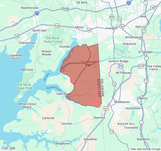 Map of septic coverage in Chesapeake City, MD