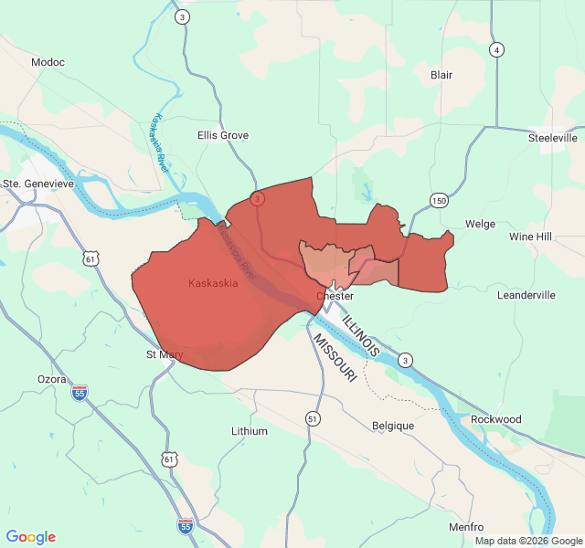 Map of septic coverage in Chester, IL
