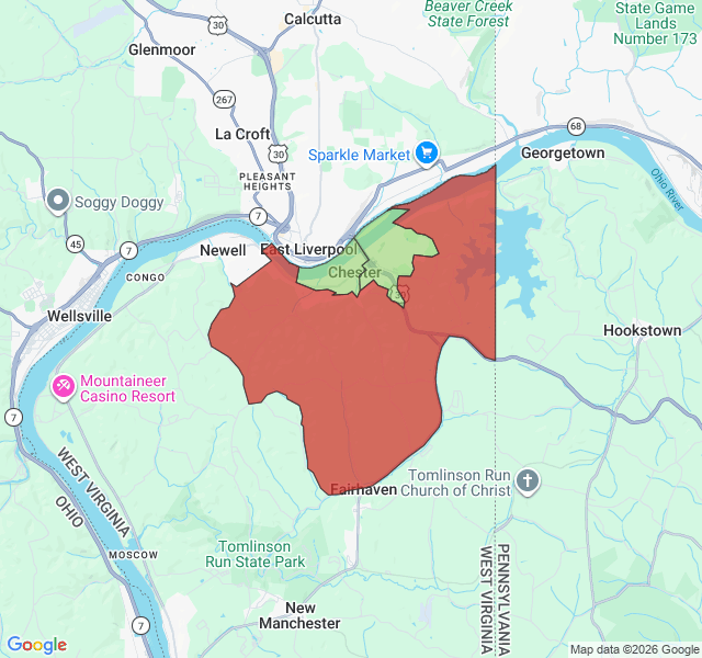 Map of septic coverage in Chester, WV