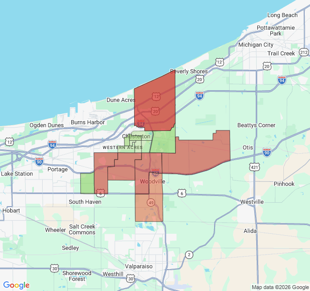 Map of septic coverage in Chesterton, IN