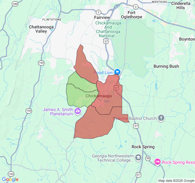 Map of septic coverage in Chickamauga, GA