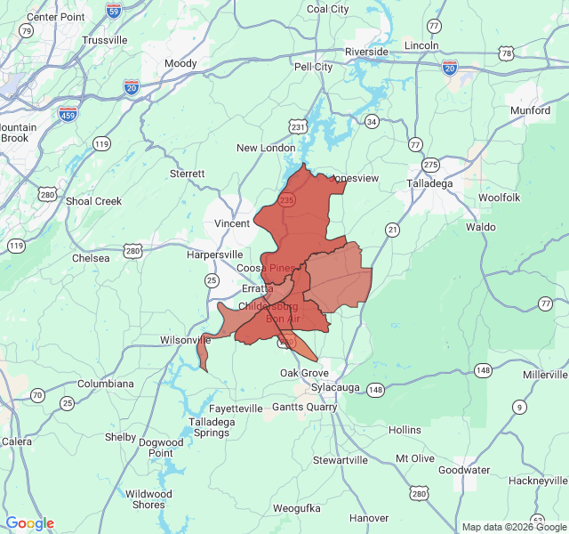 Map of septic coverage in Childersburg, AL
