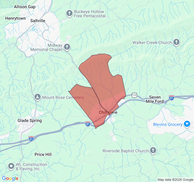 Map of septic coverage in Chilhowie, VA