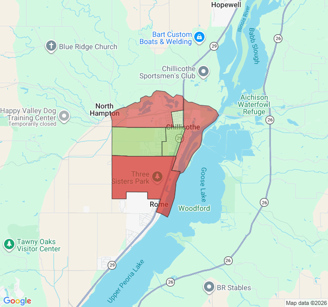 Map of septic coverage in Chillicothe, IL