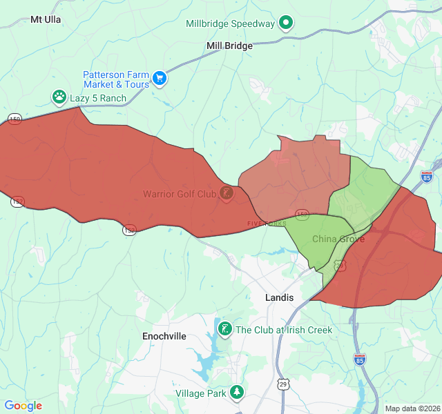 Map of septic coverage in China Grove, NC
