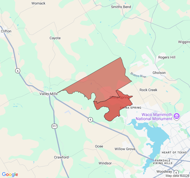 Map of septic coverage in China Spring, TX