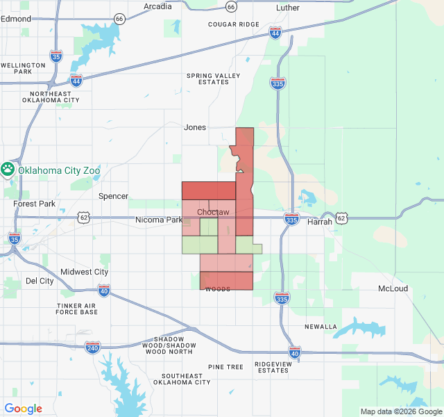 Map of septic coverage in Choctaw, OK