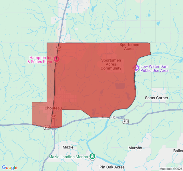 Map of septic coverage in Chouteau, OK