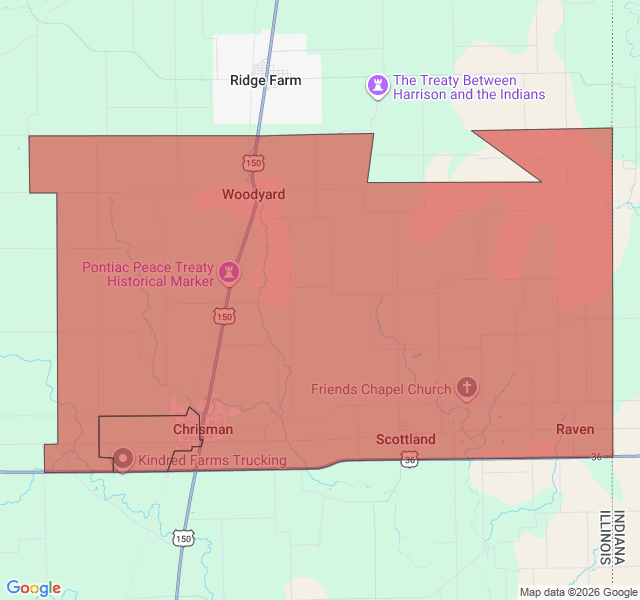 Map of septic coverage in Chrisman, IL