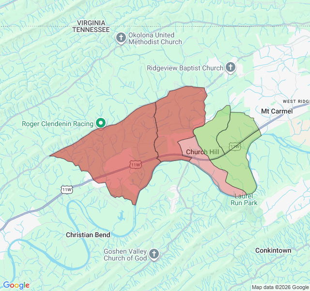 Map of septic coverage in Church Hill, TN