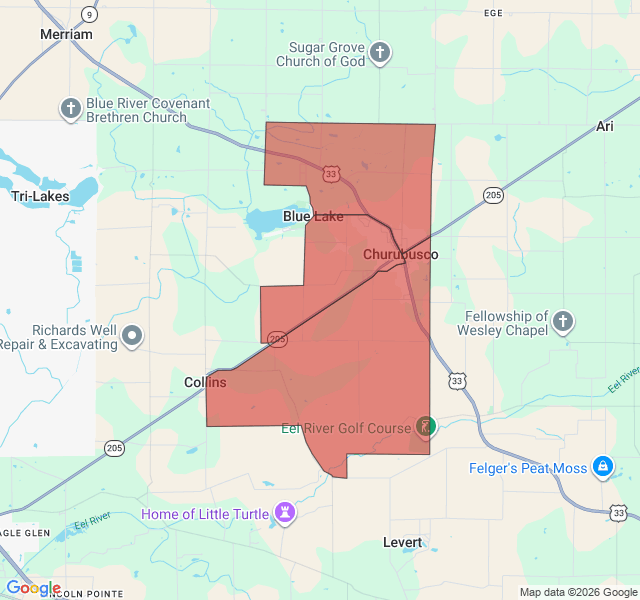 Map of septic coverage in Churubusco, IN