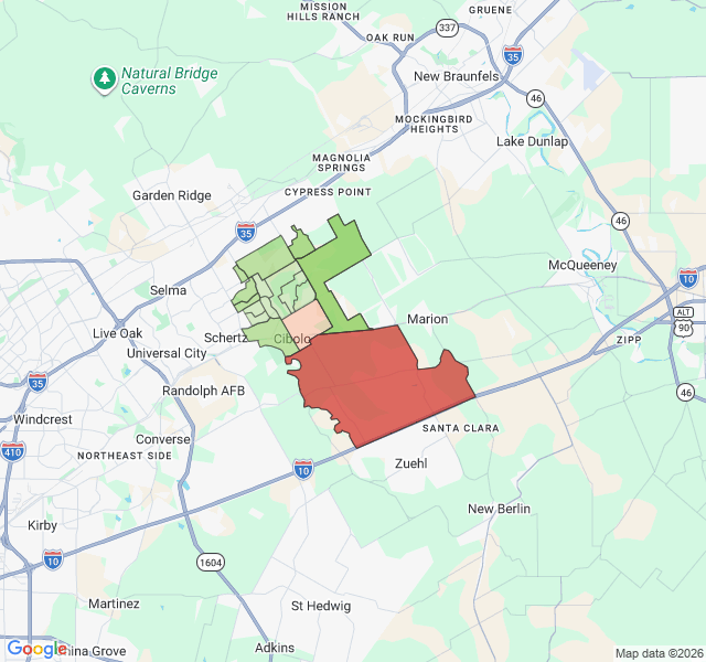 Map of septic coverage in Cibolo, TX