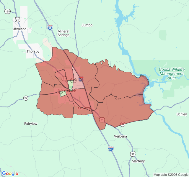 Map of septic coverage in Clanton, AL