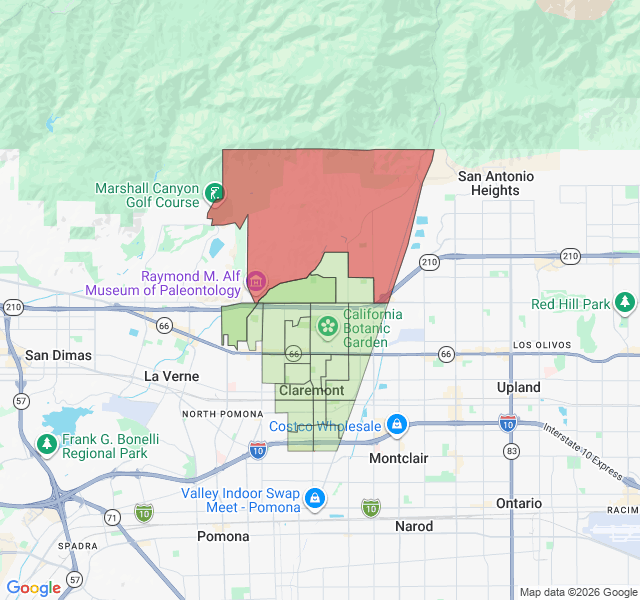 Map of septic coverage in Claremont, CA