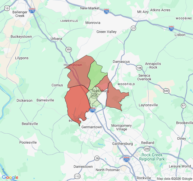 Map of septic coverage in Clarksburg, MD