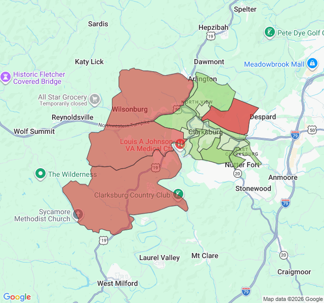 Map of septic coverage in Clarksburg, WV