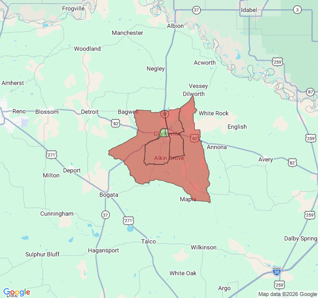 Map of septic coverage in Clarksville, TX