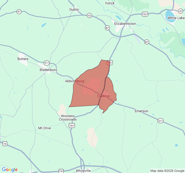 Map of septic coverage in Clarkton, NC